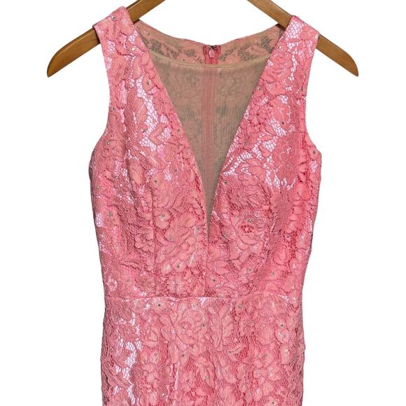Cindy USA Lace Mermaid Formal Gown Pink Rhinestone XS - Picture 2 of 4